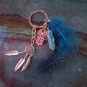 Blue Feather Gold Dream Catcher Crystal Hand Charm